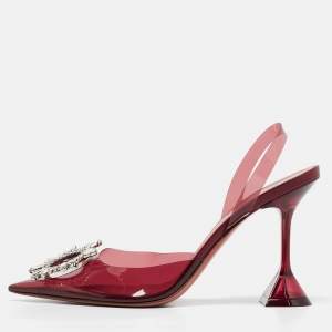 Pre Owned Amina Muaddi Burgundy Begum Pumps Size 39.5