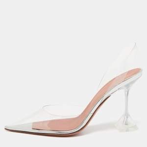 Amina Muaddi Transparent PVC Holli Glass Pointed Toe Slingback Pumps Size 39.5