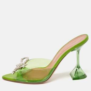 Amina Muaddi Green PVC Begum Slide Sandals Size 37