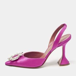 Amina Muaddi Pink Satin Begum Slingback Pumps Size 37