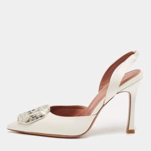 Amina Muaddi White Satin Begum Slingback Pumps Size 36