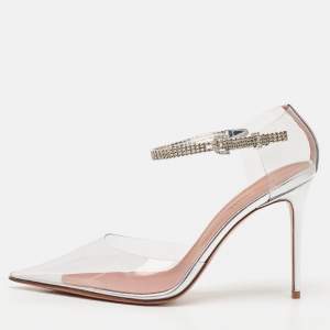 Amina Muaddi Transparent PVC and Leather Ursina Pumps Size 39