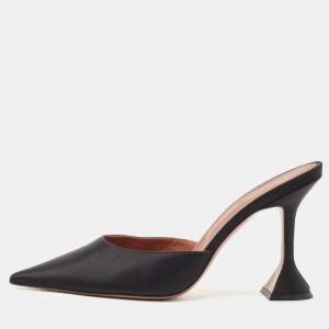 Amina Muaddi Black Satin Fiona Mules Size 41
