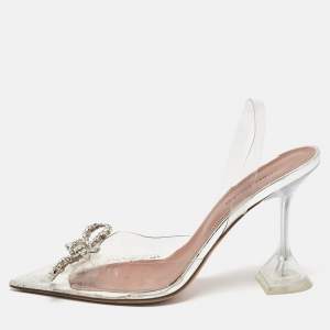 Pre Owned Amina Muaddi Transparent PVC Rosie Pointed Toe Slingback Pumps Size 37