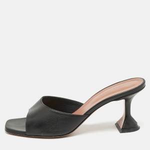 Amina Muaddi Black Leather Lupita Slide Sandals Size 39