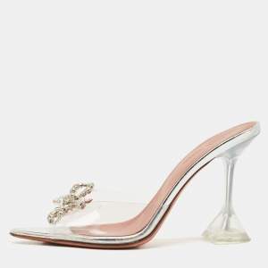 Pre Owned Amina Muaddi Transparent PVC Rosie Slide Sandals Size 38
