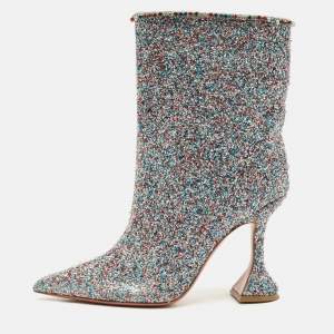 Amina Muaddi Multicolor Fabric and Glitter MIA MARTINI Ankle Length Boots Size 35