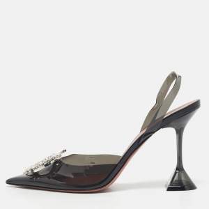 Pre Owned Amina Muaddi Black PVC Begum Slingback Pumps Size 41