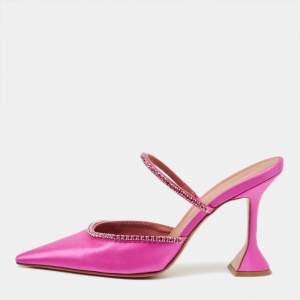 Pre Owned Amina Muaddi Pink Satin Gilda Slingback Pumps Size 41