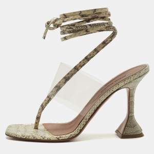 مملوكة مسبقًا Amina Muaddi zula Size 40 Transparent/Beige PVC and Water Snakeskin Leather Ankle Strap Sandals