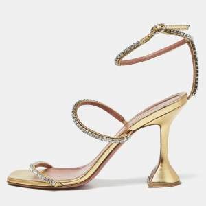 مملوكة مسبقًا Amina Muaddi Gilda Size 39 Gold Satin Ankle Strap Sandals