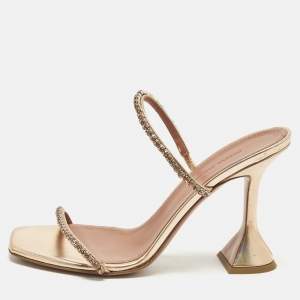 مملوكة مسبقًا Amina Muaddi Gilda Crystal Embellished Size 37 Rose Gold Leather