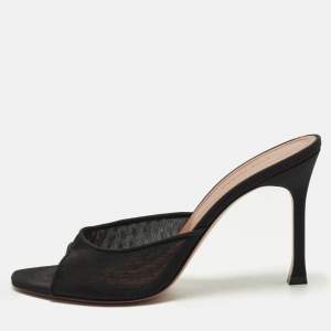 Pre Owned صندل سلايد أمينة معادي أليكسا شبكة سوداء وساتان مقاس 38
