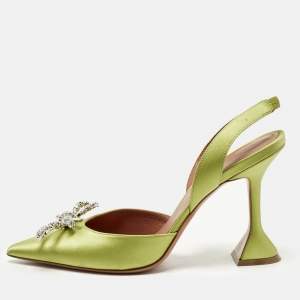 مملوكة مسبقًا Amina Muaddi Rosie Size 39 Green Satin Slingback  Pumps