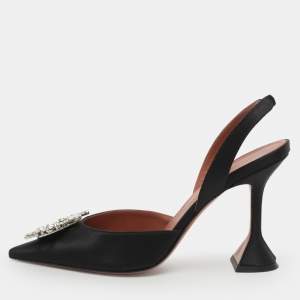 Pre Owned Amina Muaddi Begum Size 41 Black Satin Pumps