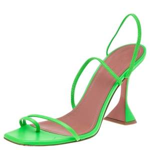 Amina Muaddi Neon Green Leather Naima Fluo Sandals Size 40