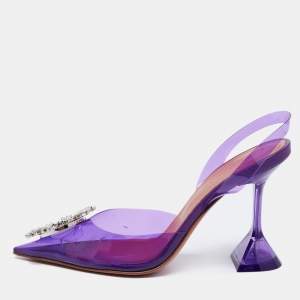 Amina Muaddi Purple PVC Begum Slingback Sandals Size 36
