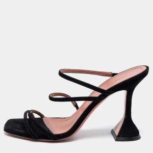 Amina Muaddi Black Suede Naima Slide Sandals Size 37.5