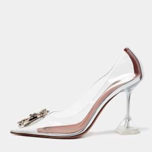 Amina Muaddi Silver/Transperent PVC and Leather Begum  Pumps Size 37