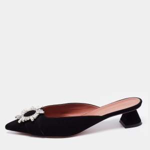 Amina Muaddi Black Suede  Begum Mules Size 39  