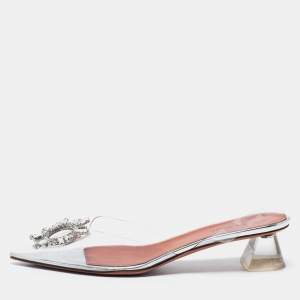 Pre Owned Amina Muaddi Transparent PVC  Begum Slingback Pumps Size 39