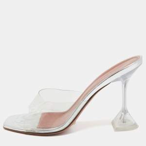 Pre Owned Amina Muaddi Transparent PVC  Lupita Mules Size 39