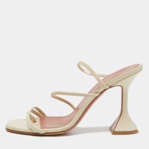 Amina Muaddi Cream Leather Naima Sandals Size 36
