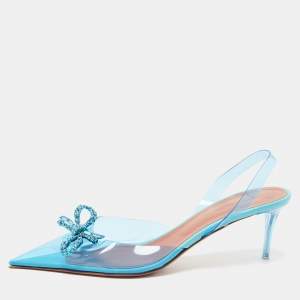 Amina Muaddi Blue PVC Crystal Embellished Rosie Slingback Pumps Size 39