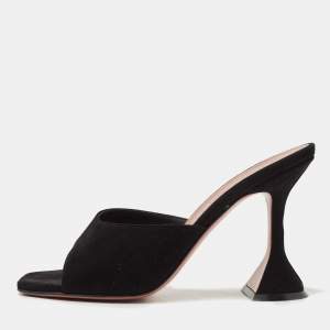 Amina Muaddi Black Suede Lupita Slides Size 35.5