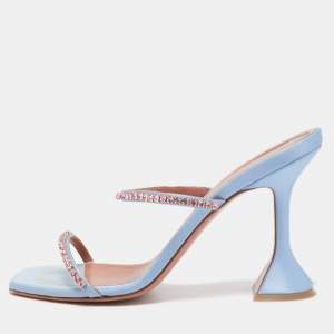 Amina Muaddi Blue Satin Gilda Sandals Size 37