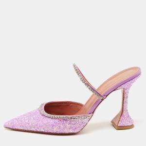 Amina Muaddi Purple Coarse Glitter Gilda Mules Size 41