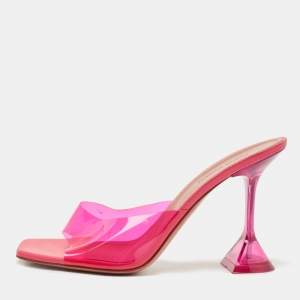 Pre Owned Amina Muaddi Pink PVC Lupita Slide Sandals Size 39