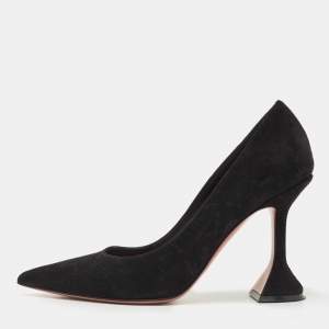 Amina Muaddi Black Suede Ami Pointed Toe Pumps Size 36.5