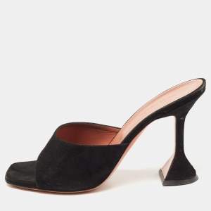 Pre Owned Amina Muaddi Black Suede Lupita Slide Sandals Size 39.5