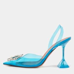 Amina Muaddi Blue PVC Begum Slingback Pumps Size 39 