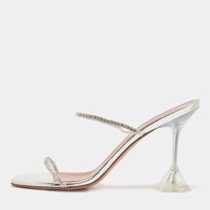 Pre Owned Amina Muaddi Transparent PVC Crystal Embellished Gilda Slide Sandals Size 41