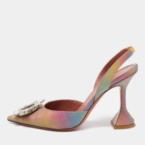 Amina Muaddi Multicolor Iridescent PVC Begum Slingback Pumps Size 37