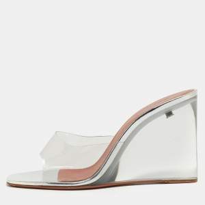 Amina Muaddi Transparent PVC Lupita Wedge Mules Size 40
