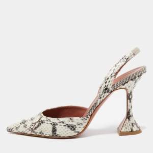 Amina Muaddi Cream/Brown Python Begum Pointed Toe Pumps Size 40
