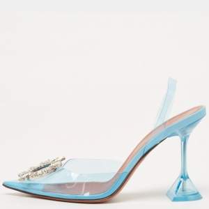 Amina Muaddi Blue PVC Begum Slingback Pumps Size 38.5