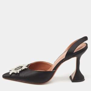 Amina Muaddi Black Satin Begum Slingback Pumps Size 40