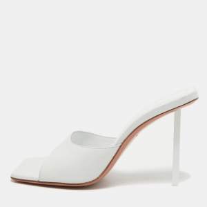 Amina Muaddi White Leather Lauda Slide Sandals Size 37