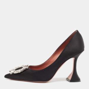Amina Muaddi Black Satin Begum Pumps Size 37
