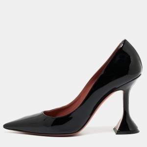 Amina Muaddi Black Patent Leather Ami Pumps Size 36.5