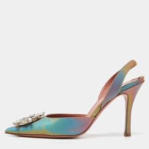 Amina Muaddi Multicolor Iridescent PVC Begum Slingback Pumps Size 39