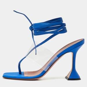 Amina Muaddi Blue Snakeskin Embossed Leather and PVC Zula Sandals Size 40