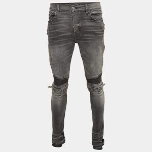 Amiri Grey Washed & Distressed Denim Zipped Jeans L Waist 33"
