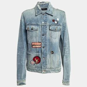 Amiri Blue Distressed Printed Denim Buttoned Front Jacket M