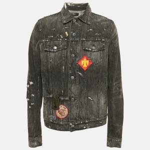 Amiri Black Distressed Denim Applique Detail Jacket XL