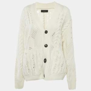 Amiri Off-White Wool and Cashmere Cable Knit Button Front Cardigan XS